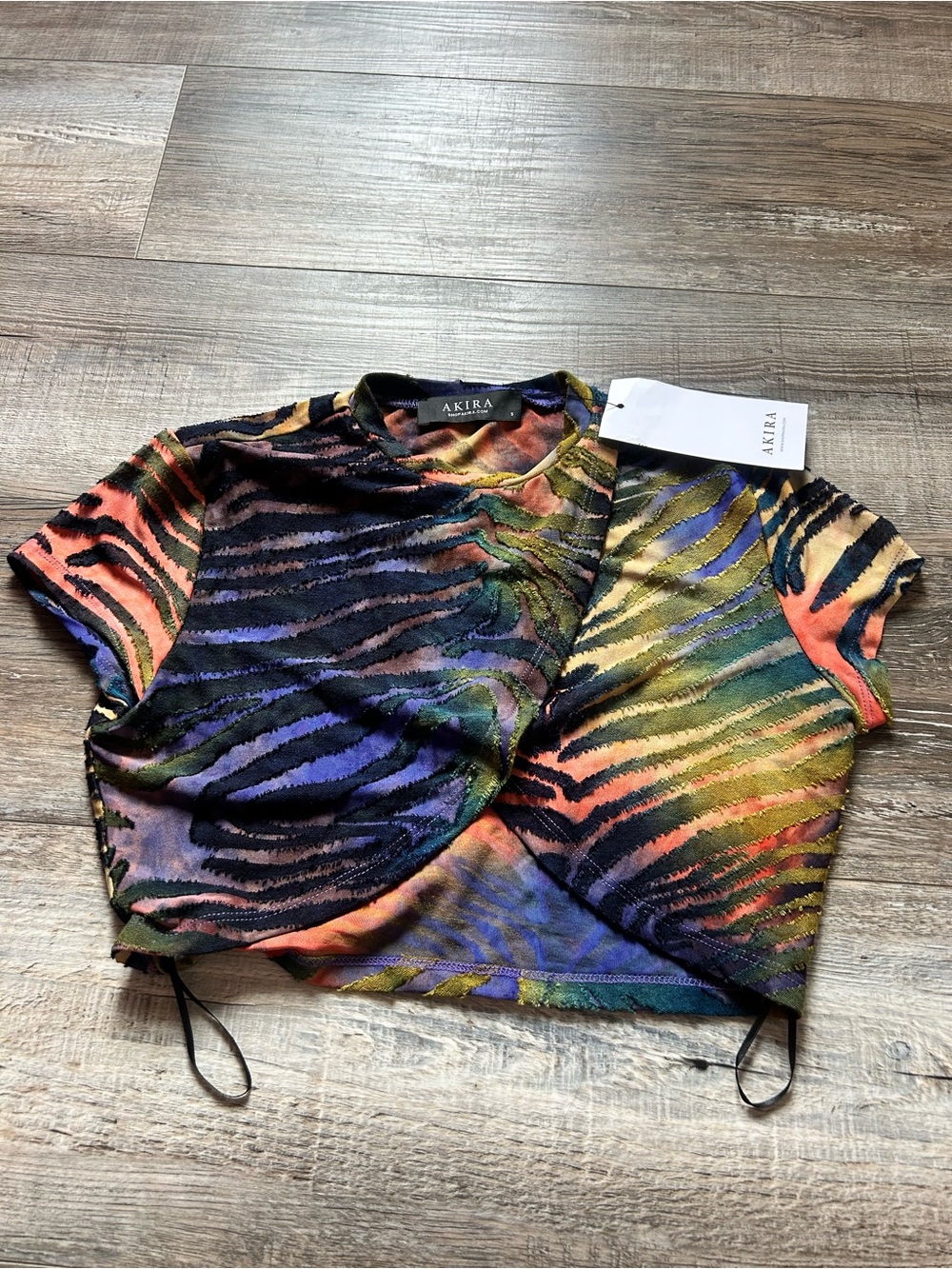 AKIRA Multicolor Zebra-Print Cropped Tee in Green, Blue, Purple, Orange & Black